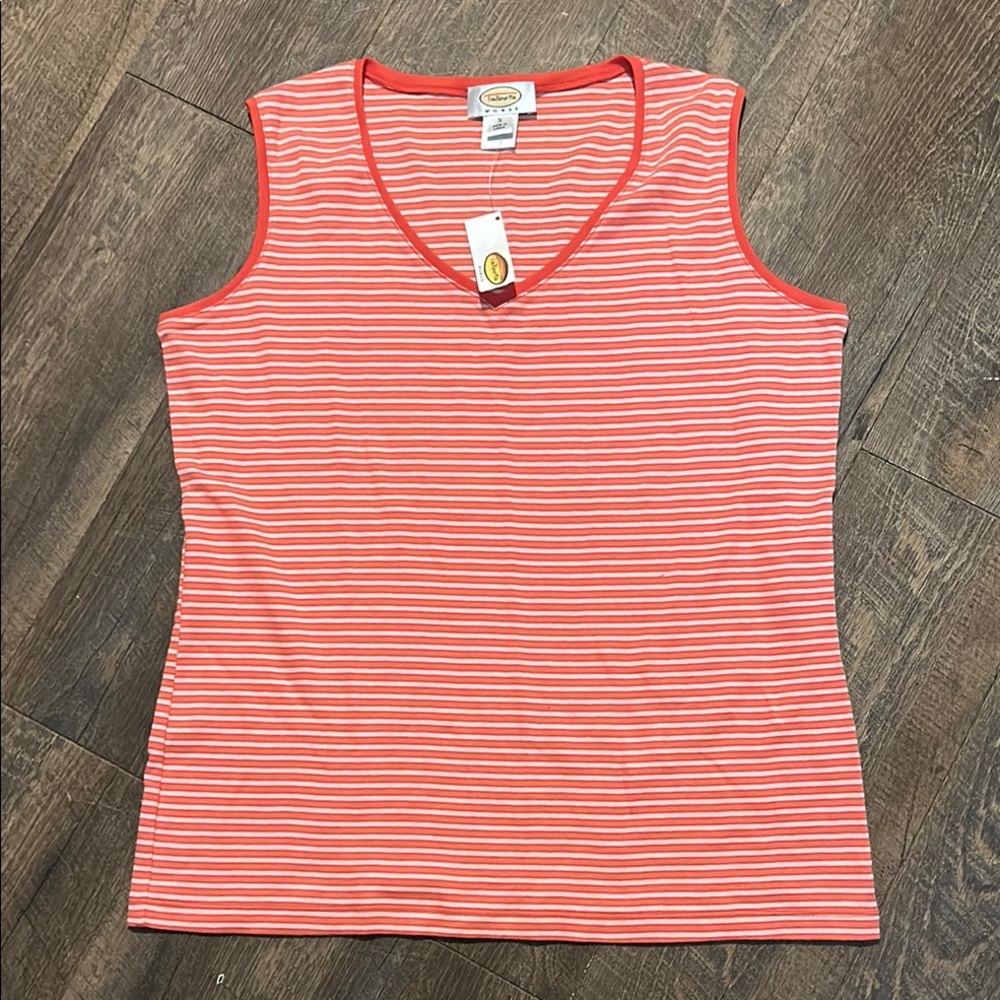 Talbots Womens Size X‎ Coral White Striped Knit Tank Top NWT V Neck